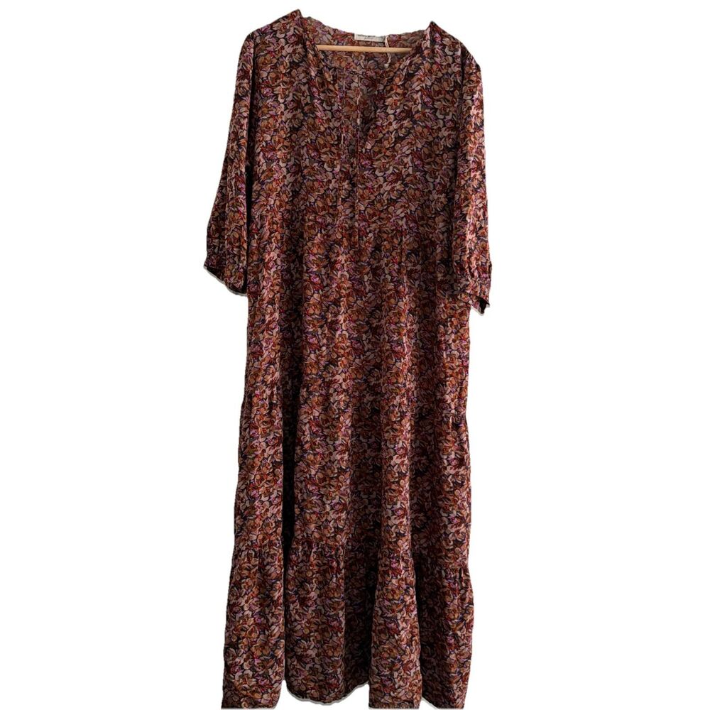 NATURAL LIFE Auguste Boho Maxi Dress Brown Purple Floral Size L/XL Women's - Picture 2 of 8